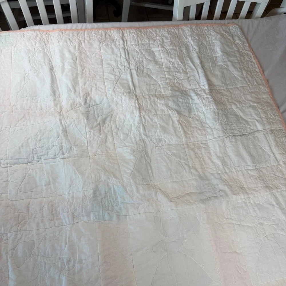 Vintage Sunbonnet Sue Applique Quilt Peach Green Floral Nursery Decor 38x38